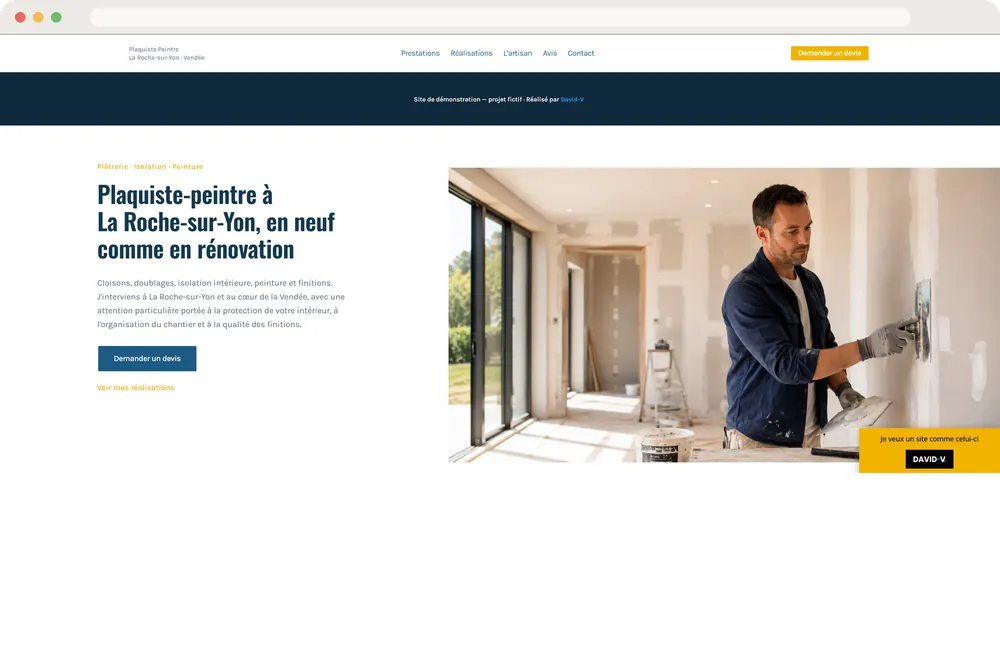 Page d’accueil du site de démonstration d’un plaquiste-peintre à La Roche-sur-Yon