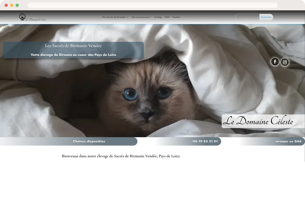 Page d'accueil du site de l'élevage Le Domaine Céleste